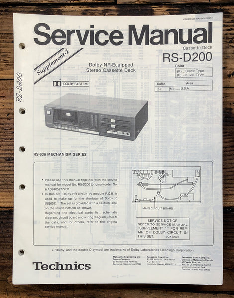 Technics RS-D200 Cassette Supp. Service Manual *Original*