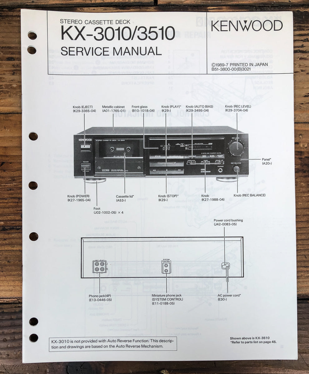 Kenwood KX-3010 KX-3510 Cassette Service Manual *Original*