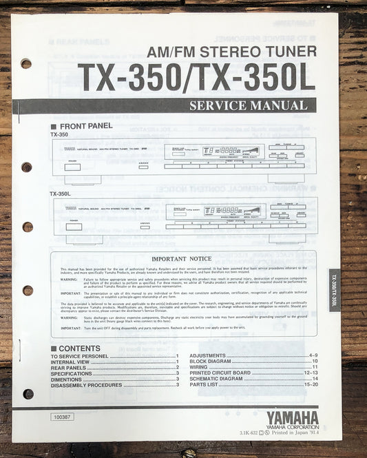 Yamaha TX-350 TX-350L Tuner Service Manual *Original*