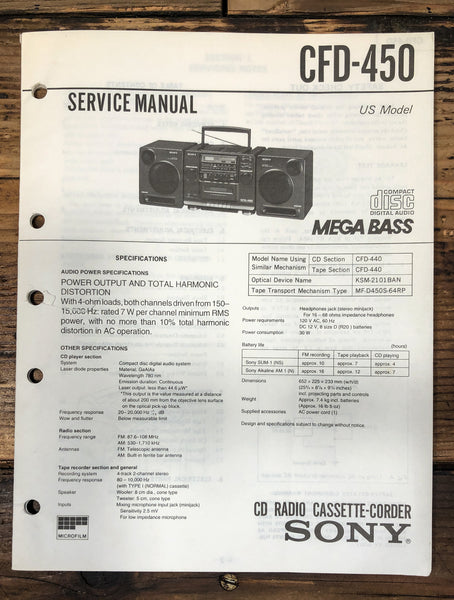 Sony CFD-450 Radio Service Manual *Original*