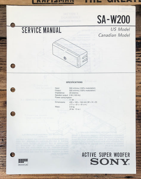 Sony SA-W200 Super Woofer  Service Manual *Original*