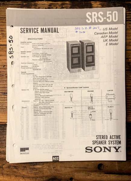 Sony SRS-50 Speaker  Service Manual *Original*