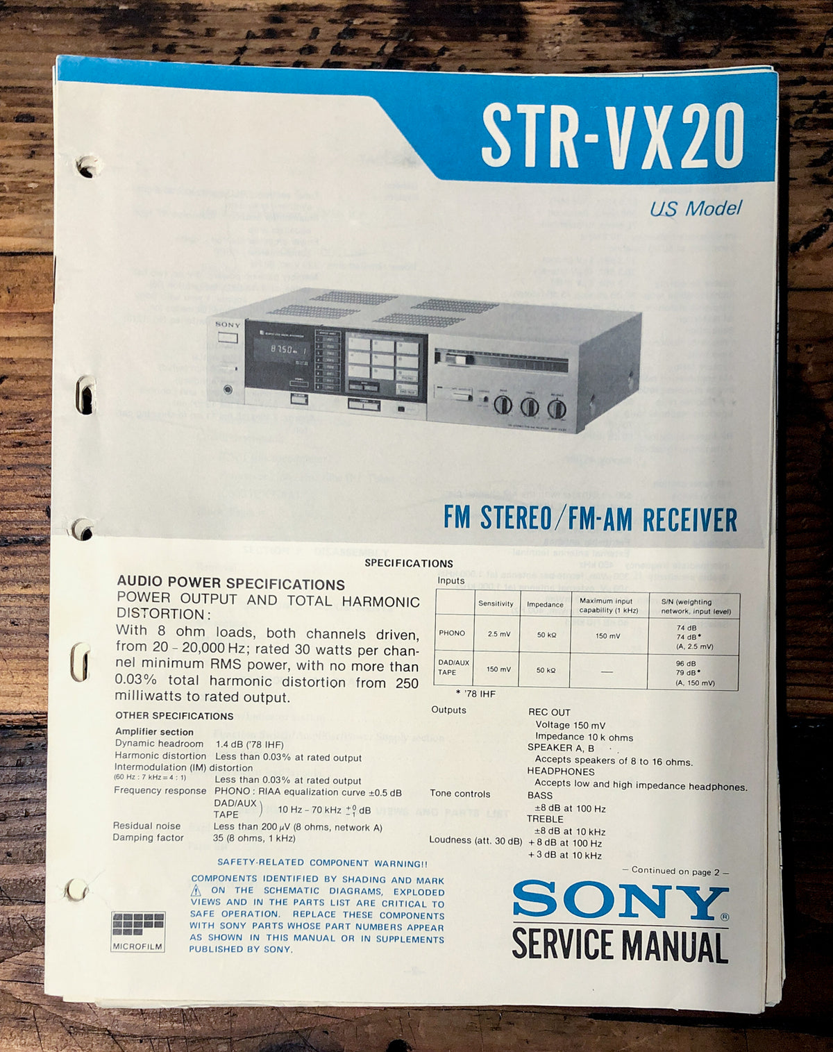 Sony STR-VX20 Receiver  Service Manual *Original*