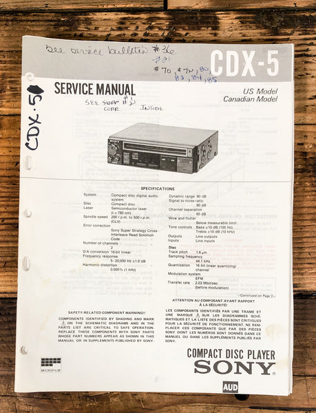 Sony CDX-5 CD Player  Service Manual *Original*