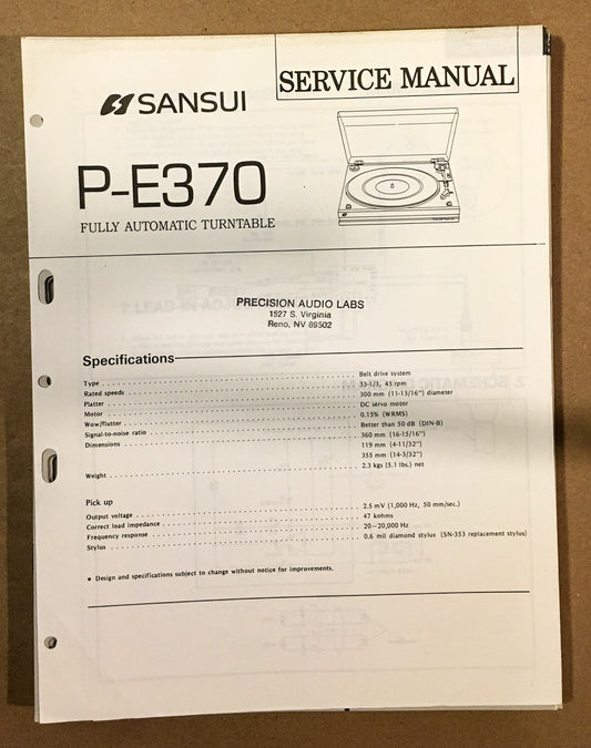 Sansui P-E370 Record Player / Turntable  Service Manual *Original*