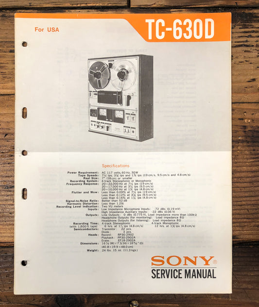 Sony TC-630D Reel to Reel Service Manual *Original*