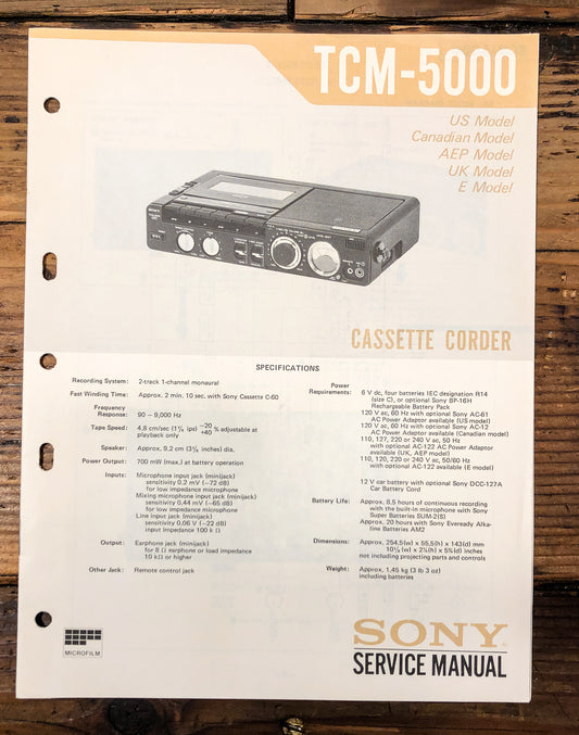 Sony TCM-5000 Cassette Service Manual *Original*