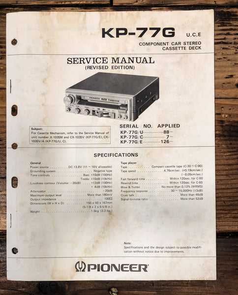 Pioneer KP-77G Stereo Service Manual *Original*