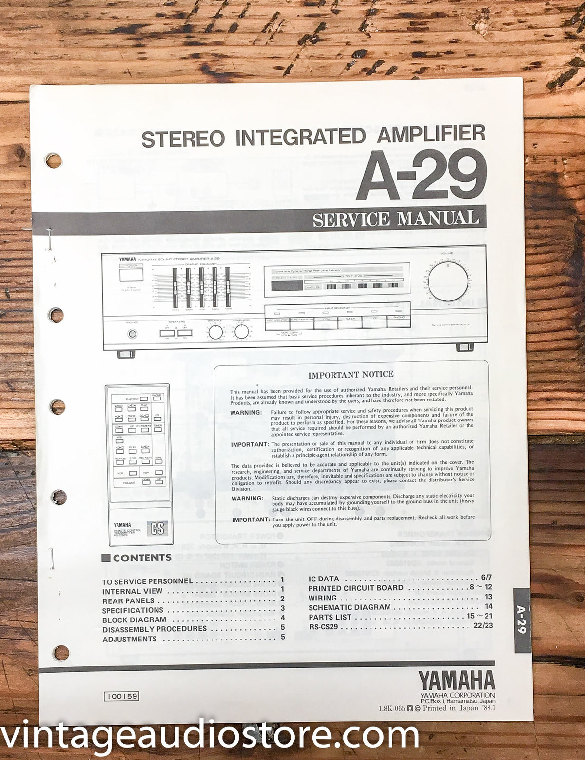 Yamaha A-29 Amplifier  Service Manual *Original*