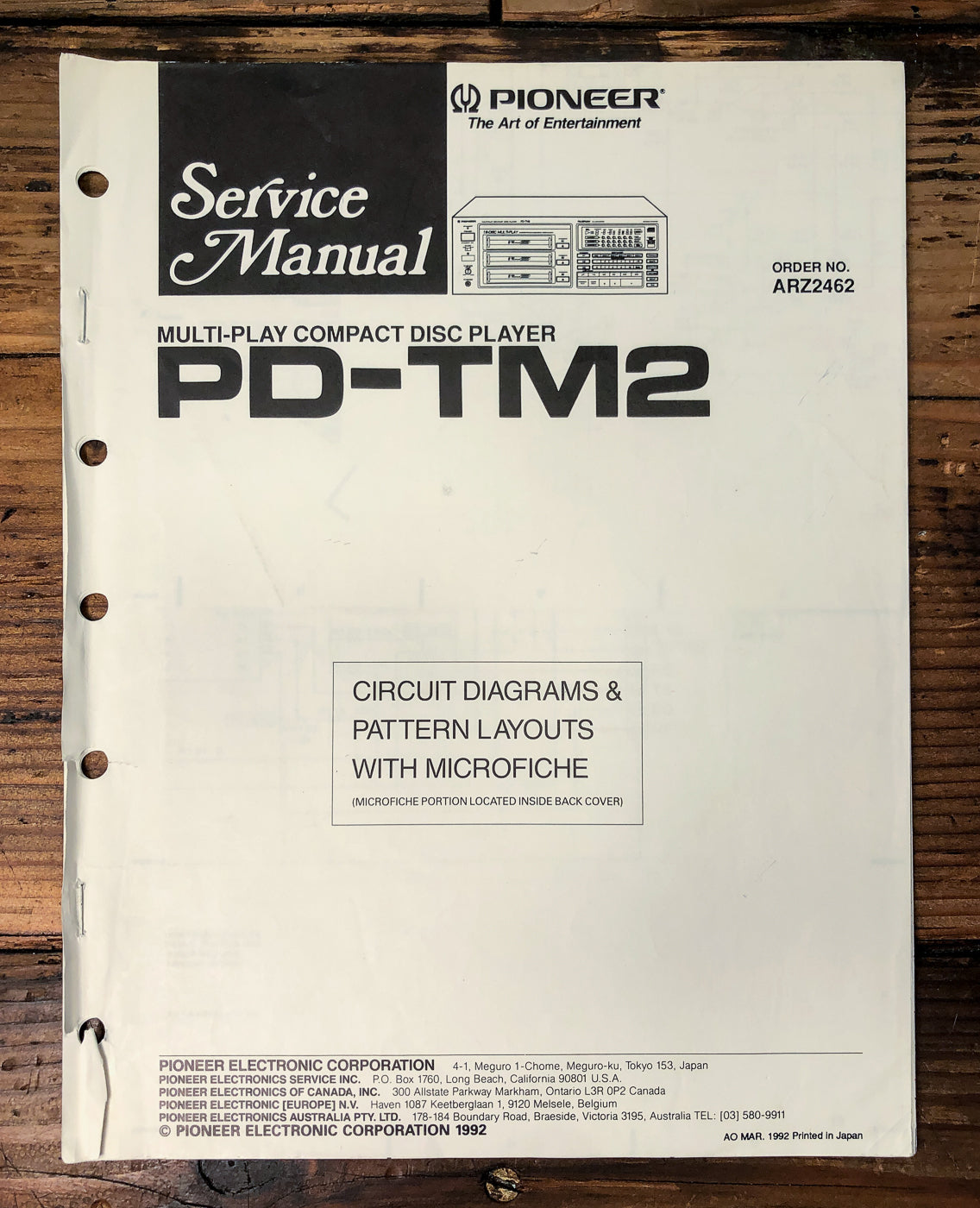 Pioneer PD-TM2 CD Player Service Manual *Original*