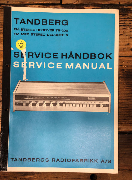 Tandberg TR-200 MPX 5 Tuner Service Manual *Original*