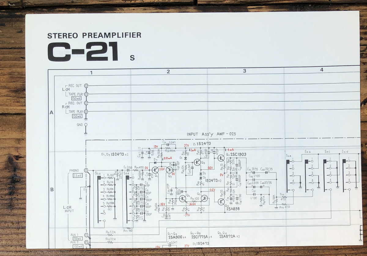 Pioneer C-21 S Preamp / Preamplfiier Fold Out Schematic *Original*