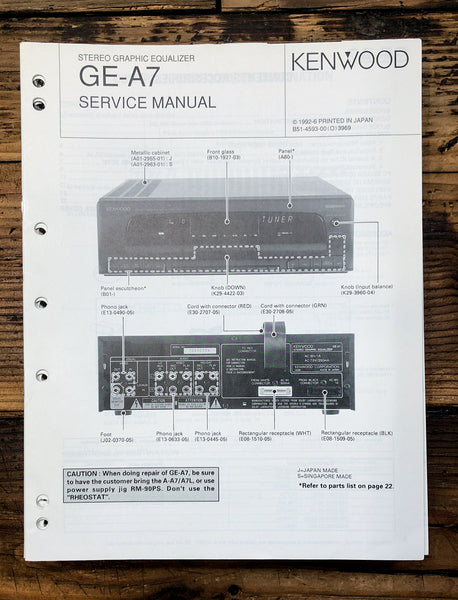 Kenwood GE-A7 Equalizer  Service Manual *Original*