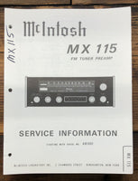 McIntosh MX115 MX-115 AV Control Center  Service Manual *Original*