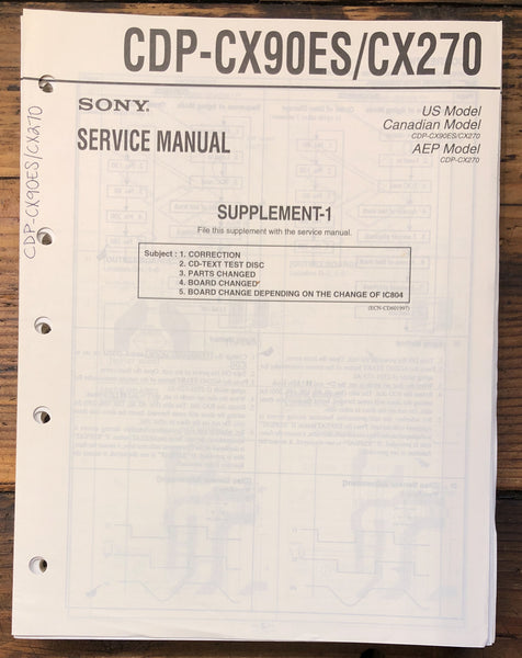 Sony CDP-CX90ES CD Player Supp. Service Manual *Original*