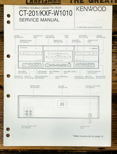 Kenwood CT-201 KXF-W1010 Cassette  Service Manual *Original*
