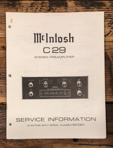 McIntosh C 29 C29 Preamplifier  Service Manual *Original* #2