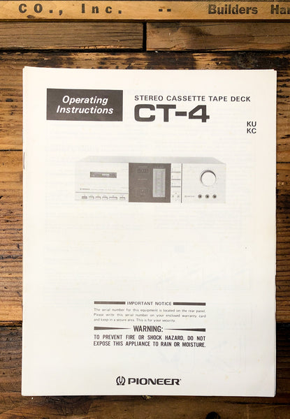 Pioneer CT-4 Cassette  Owner / User Manual *Original*