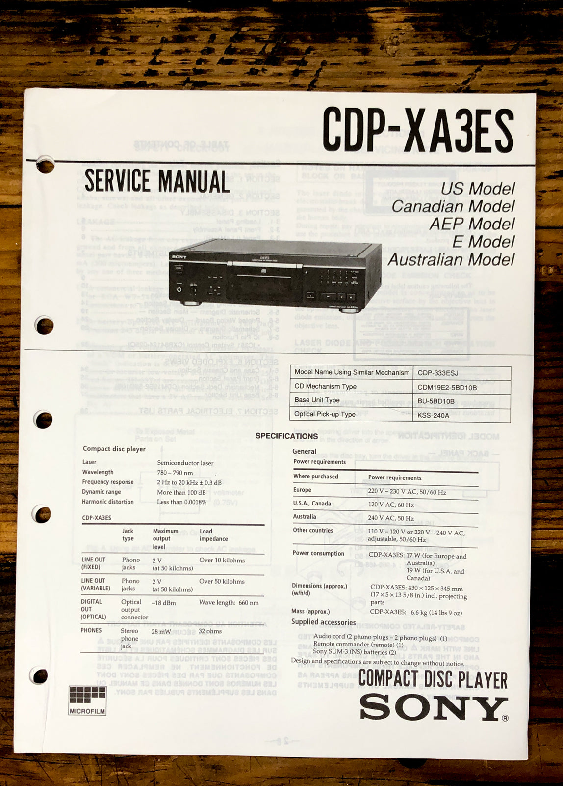 Sony CDP-XA3ES CD Player  Service Manual *Original*