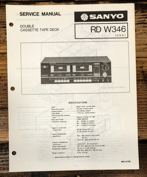 Sanyo RD W343 RD-W346 Cassette Service Manual *Original*