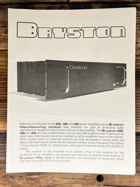 Bryston Model 2B 3B 4B  Amplifier 3pg Dealer Brochure  *Original*