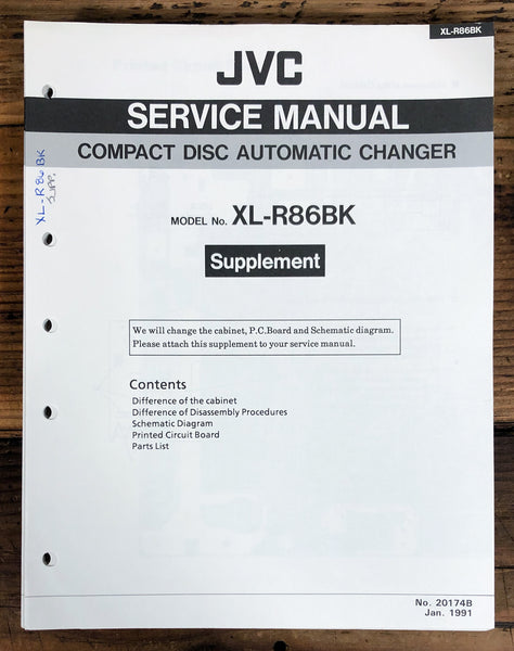 JVC XL-R86BK XL-R86 CD Changer Supp. Service Manual *Original*