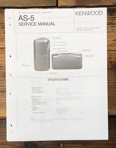 Kenwood AS-5 Speaker  Service Manual *Original*