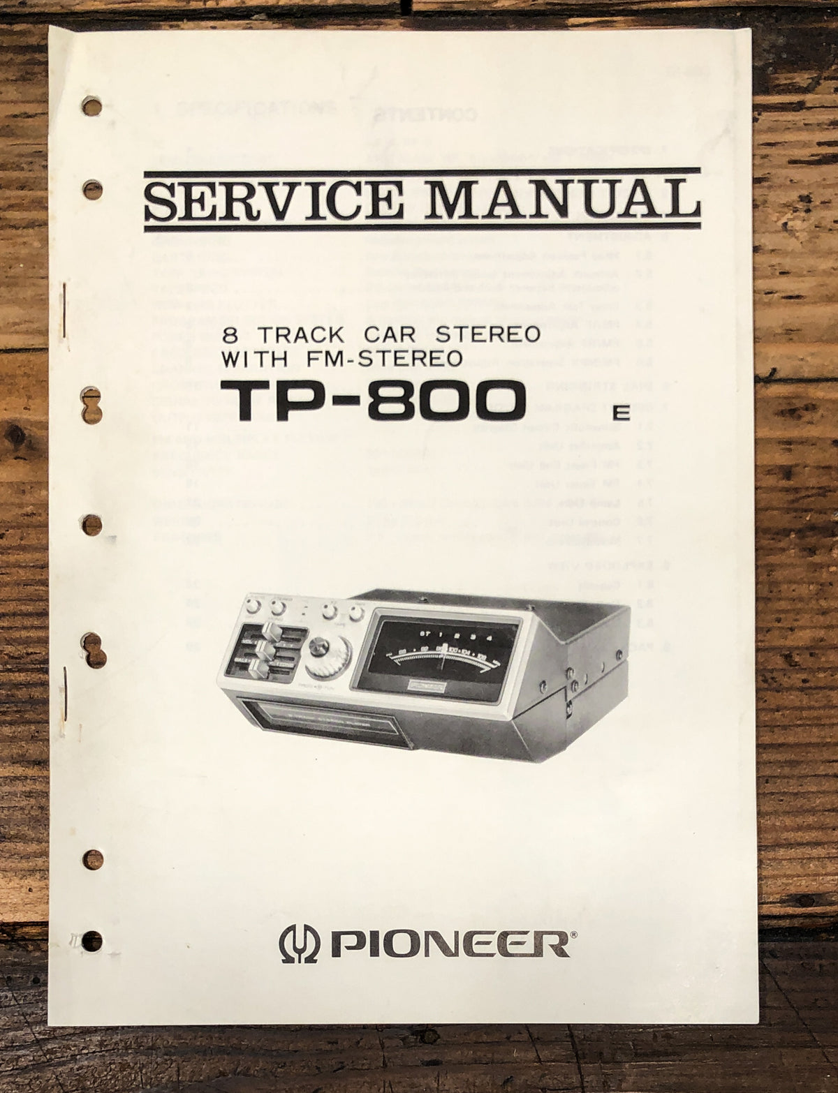 Pioneer TP-800 8 Track Car Stereo Service Manual *Original*