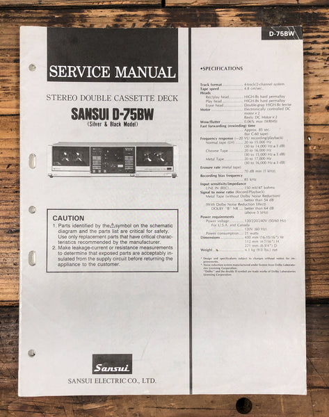 Sansui D-75BW Cassette  Service Manual *Original*