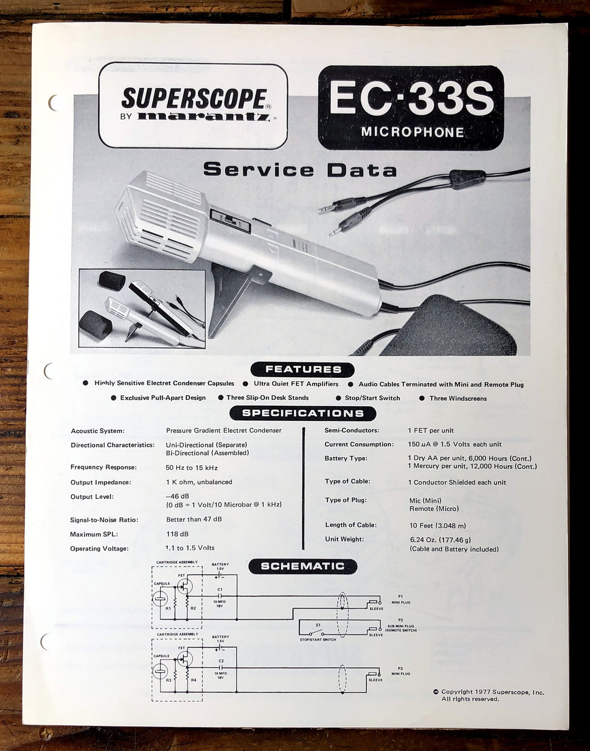 Superscope EC-33S Microphone Service Manual *Original*