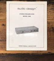 Audio Design Model 1 / One Preamplifier  Owner / User Manual *Original*