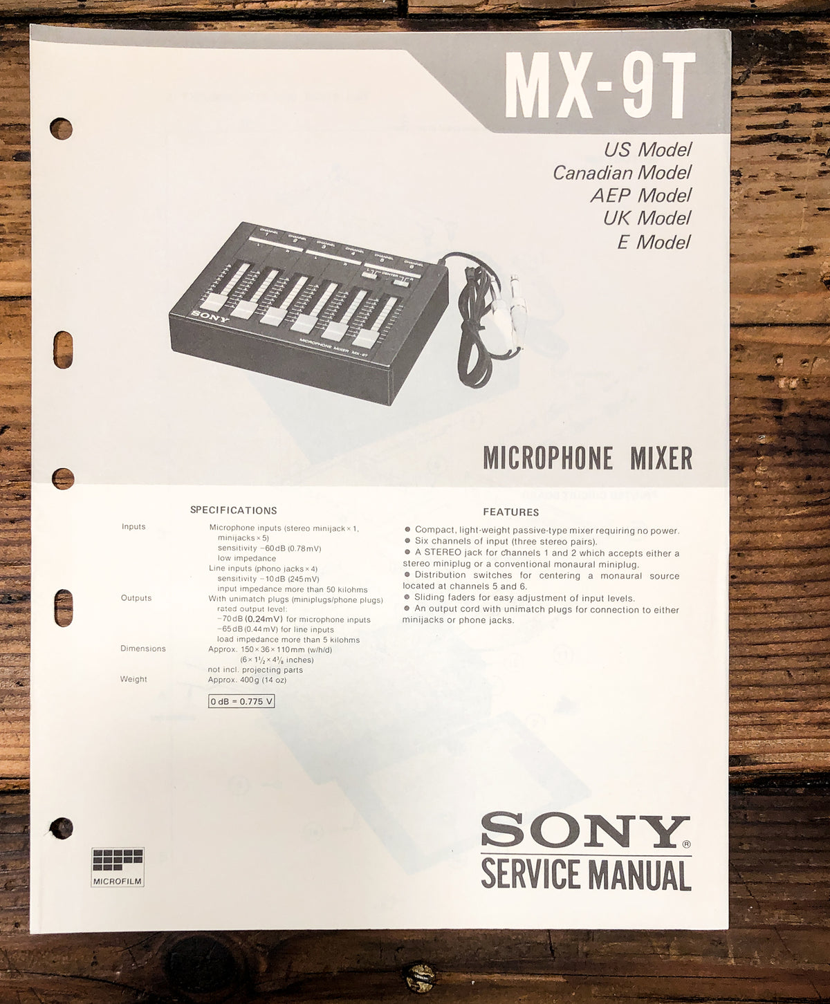 Sony MX-9T Mixer Service Manual *Original*