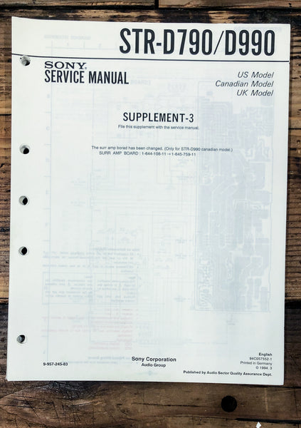 Sony STR-D790 STR-D990 Receiver Supp. 3 Service Manual *Original*