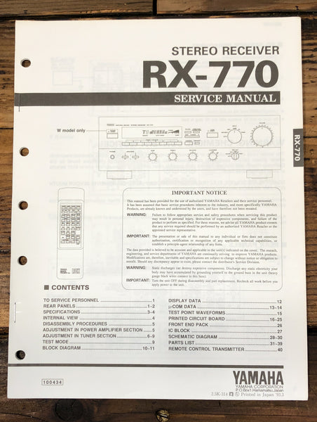 Yamaha RX-770 Receiver  Service Manual *Original*