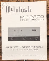 McIntosh MC2200 MC-2200 Amplifier  Service Manual *Original* #4