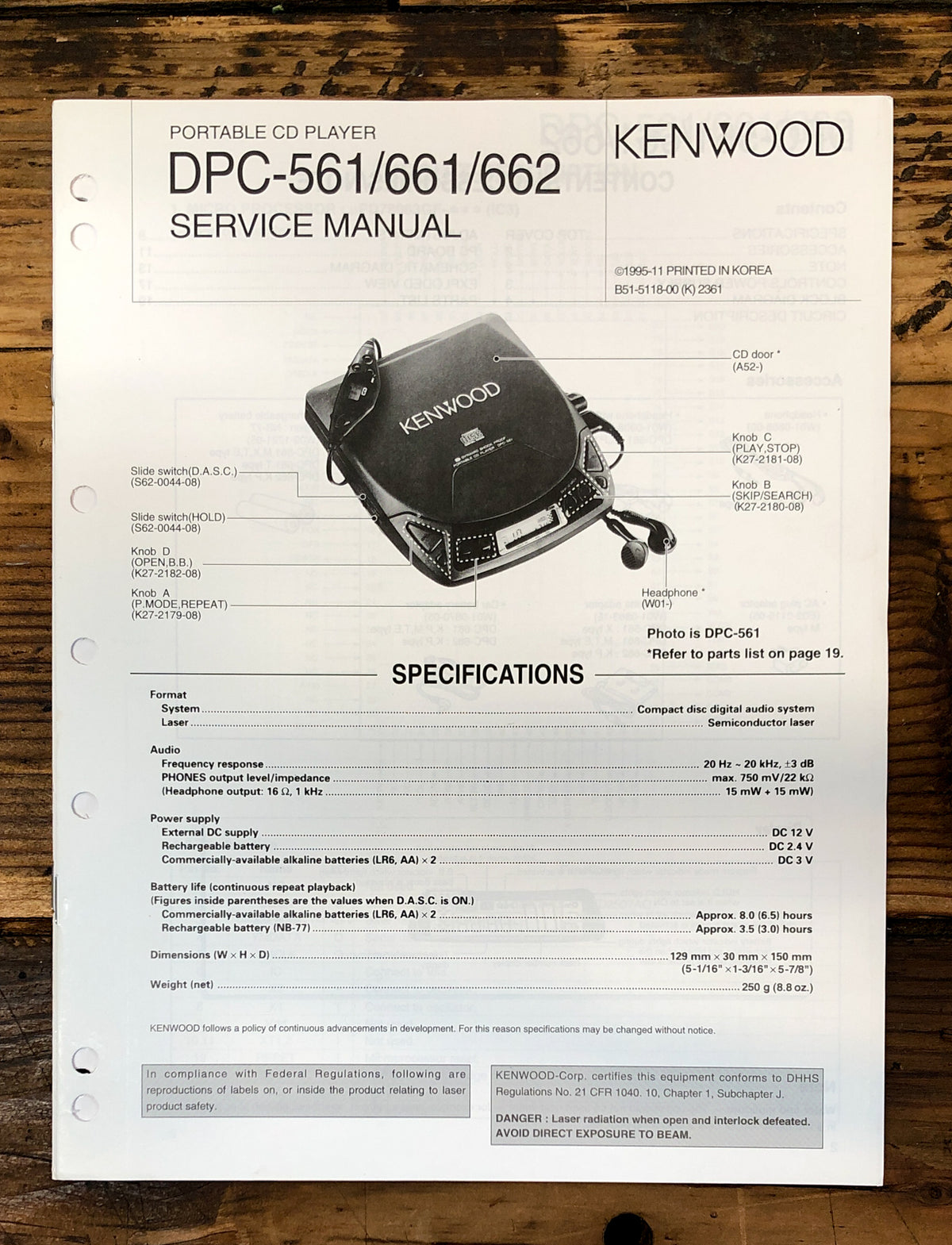 Kenwood DPC-561 -661 -662 CD Player  Service Manual *Original*