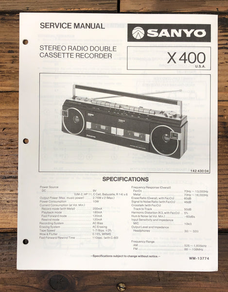 Sanyo X400 X-400 Stereo Service Manual *Original*