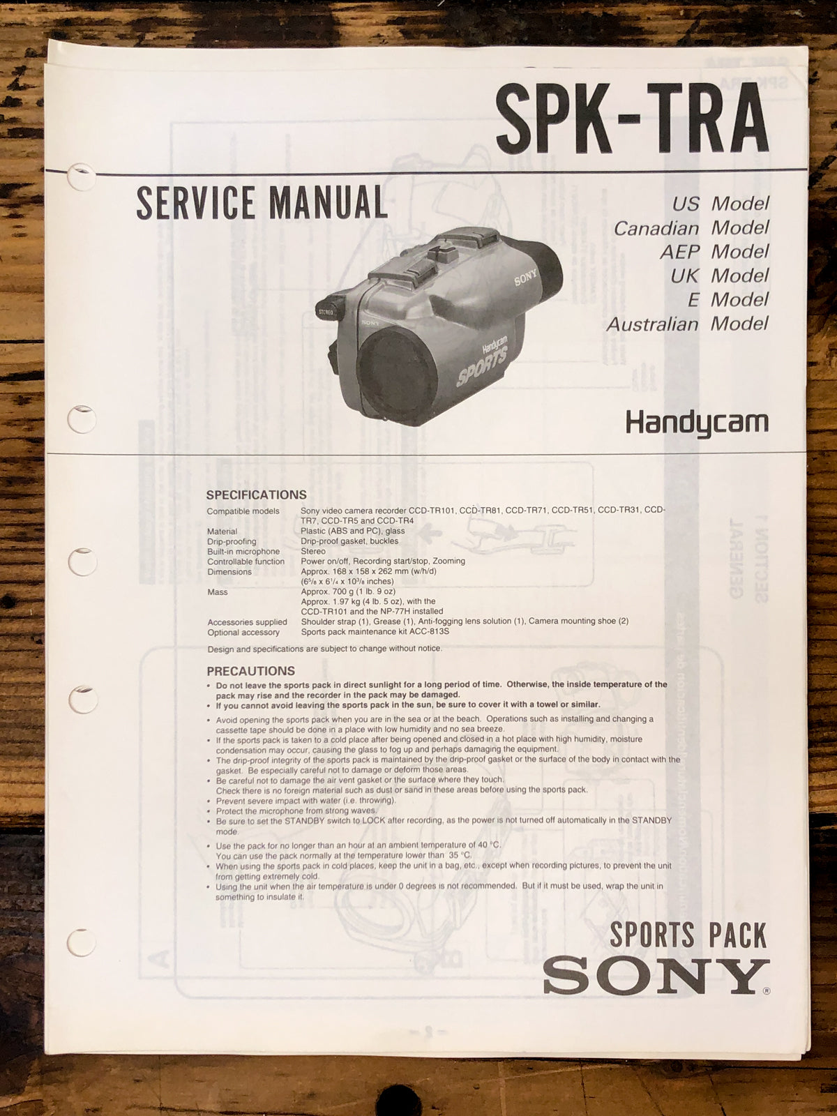 Sony SPK-TRA  Handycam  Service Manual *Original*