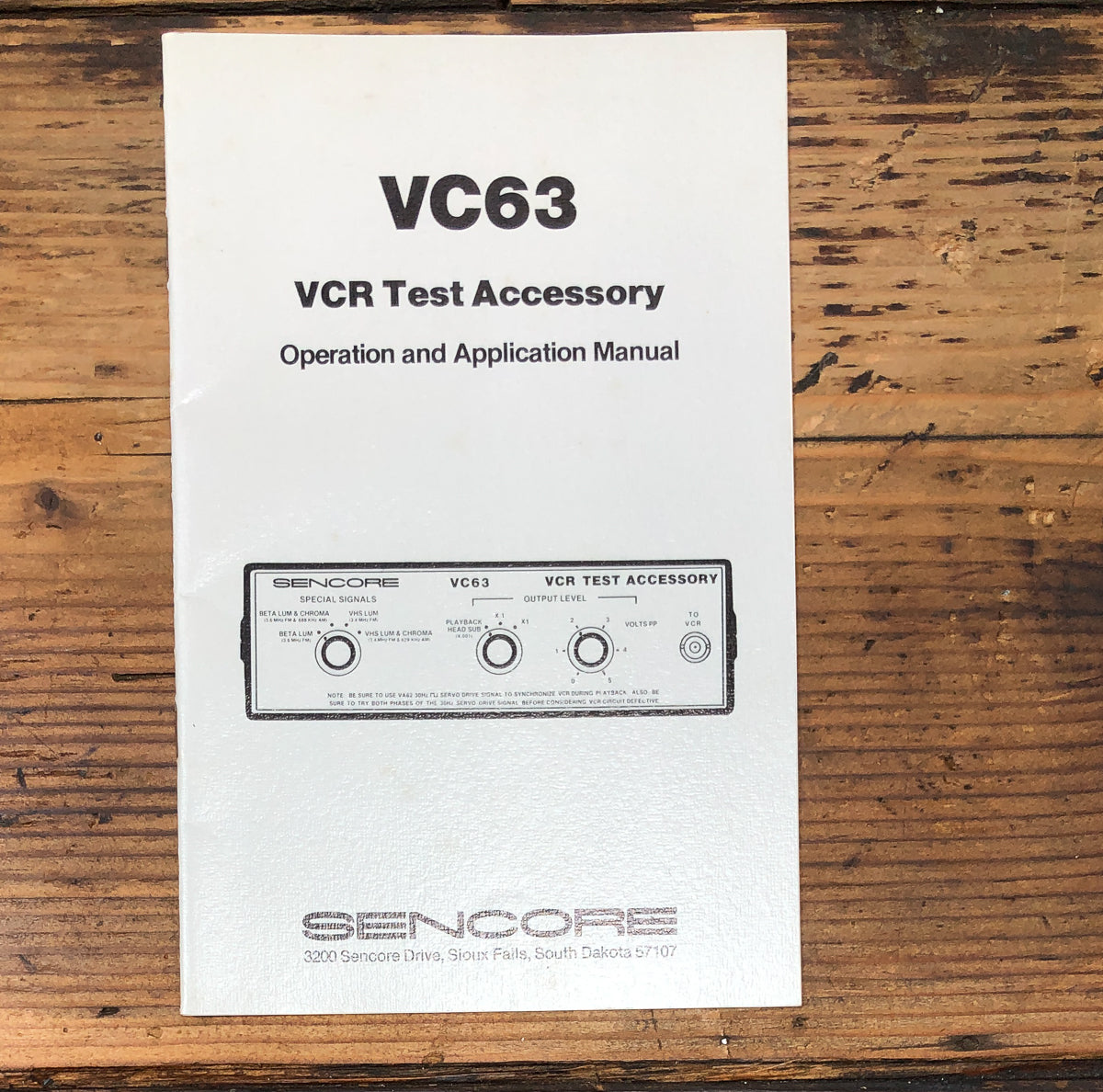 Sencore VC63 VC-63 VCR Test Accessory Owners / User Manual *Original*