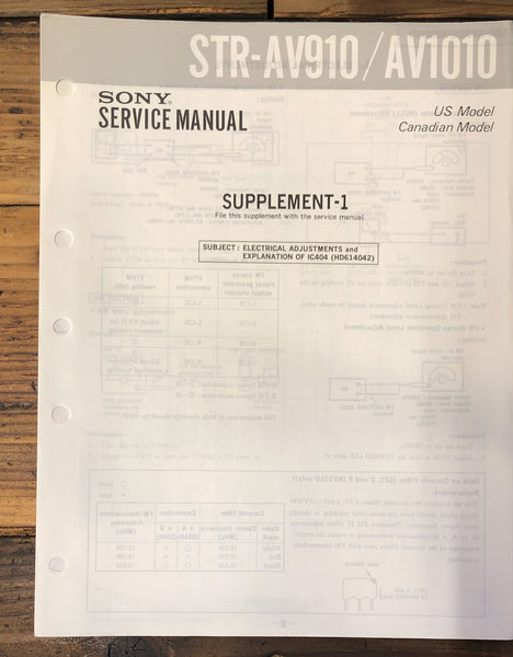 Sony STR-AV910 STR-AV1010 Receiver Supp. Service Manual *Original*