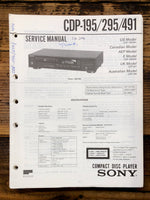 Sony CDP-195 CDP-295 CDP-91 CD Player  Service Manual *Original*