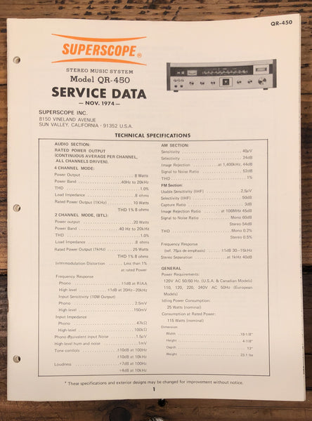 Superscope QR-450 Receiver  Service Manual *Original*