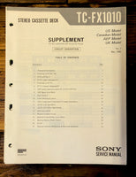 Sony TC-FX1010 Cassette Supp. Service Manual *Original*