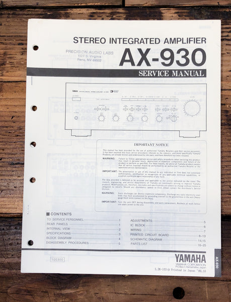 Yamaha AX-930 Amplifier  Service Manual *Original*