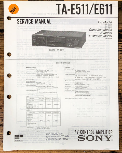 Sony TA-E511 TA-E611 Amplifier  Service Manual *Original*