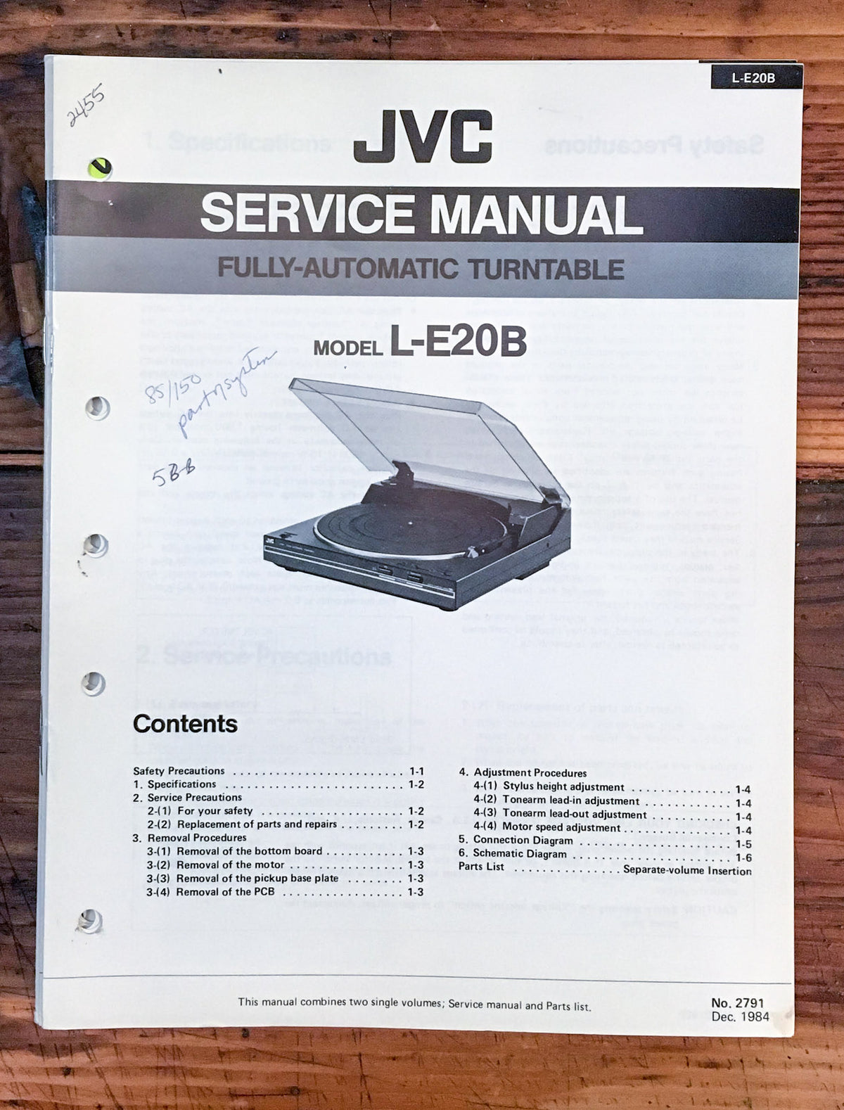 JVC L-E20B Record Player / Turntable  Service Manual *Original*