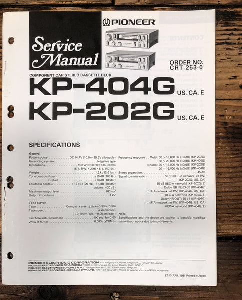 Pioneer KP-202G KP-404G Stereo Service Manual *Original*