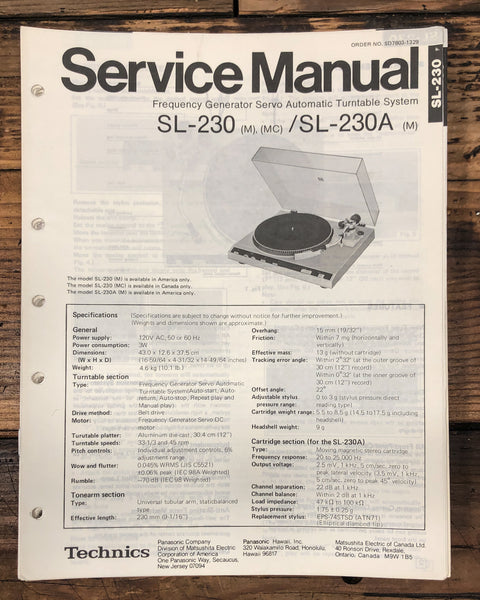 Technics SL-230 SL-230A Turntable  Service Manual *Original*