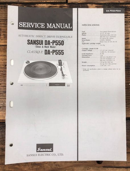 Sansui DA-P550 DA-P555 Record Player / Turntable  Service Manual *Original*