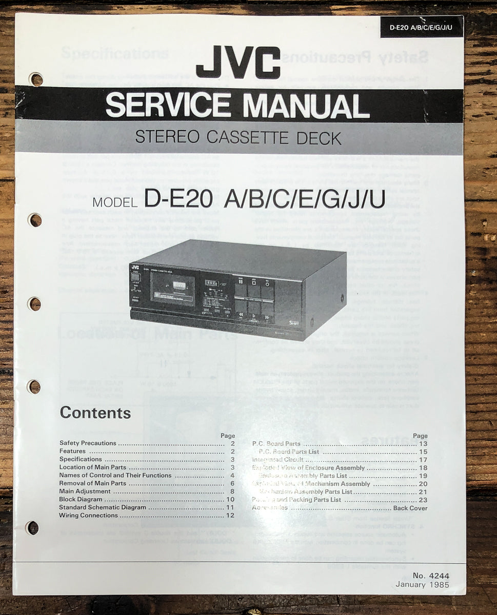 JVC D-E20 Cassette Service Manual *Original*